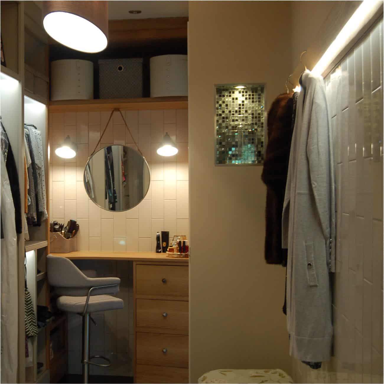 dressing room design in warwickshire with ambient lighting