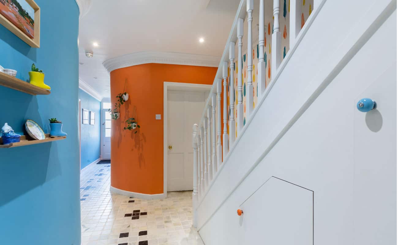 hallway design in cheltenham bold colour seasonal soul home