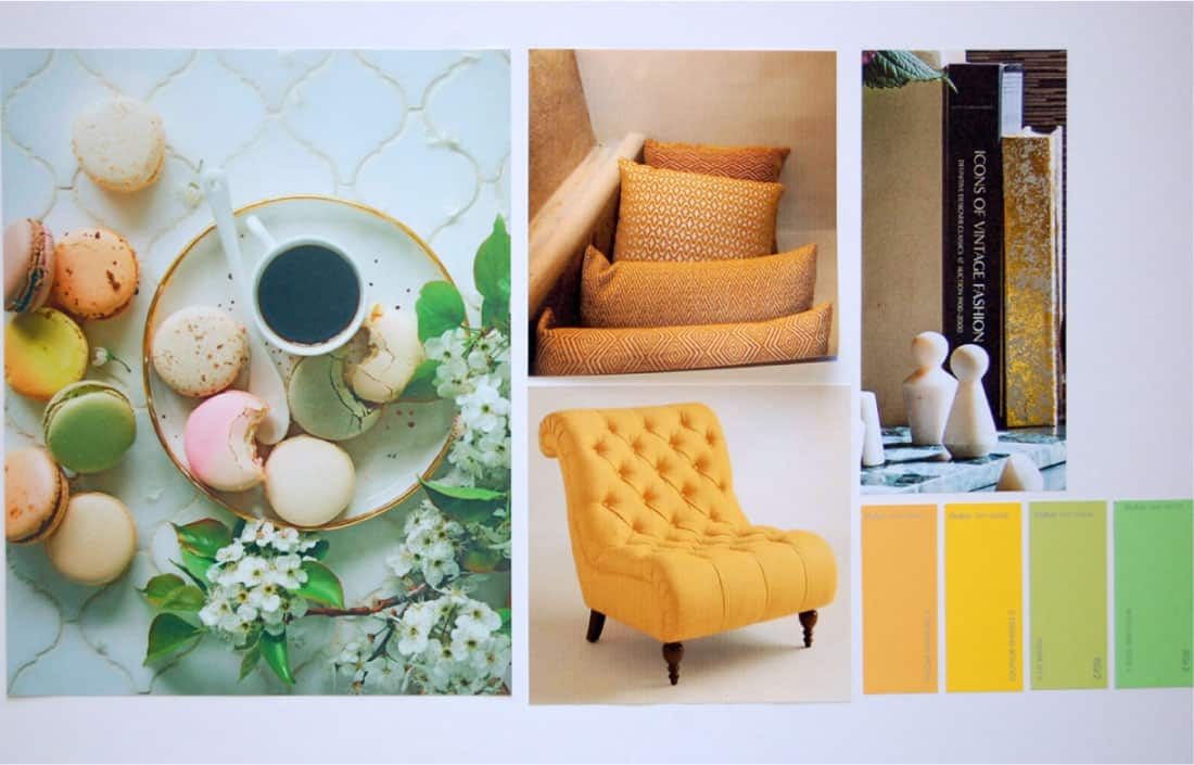 interior moodboard with colour palette example by interior design studio seasonal soul home