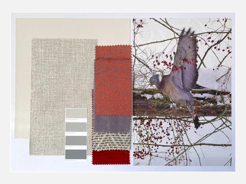 grey colour scheme with red accent modern luxury interior design moodboard seasonal soul home portfolio