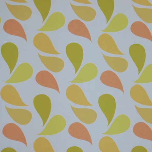 green yellow orange fabric for a roman blind falling leaf print seasonal soul home interiors cotswolds close up