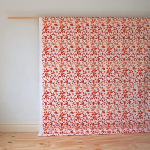 orange fabric for a roman blind turning leaves print seasonal soul home interiors cotswolds on a roll