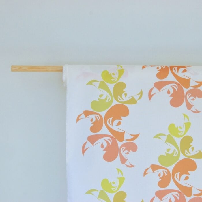 white green orange fabric for a roman blind turning leaf print seasonal soul home interiors cotswolds by the metre